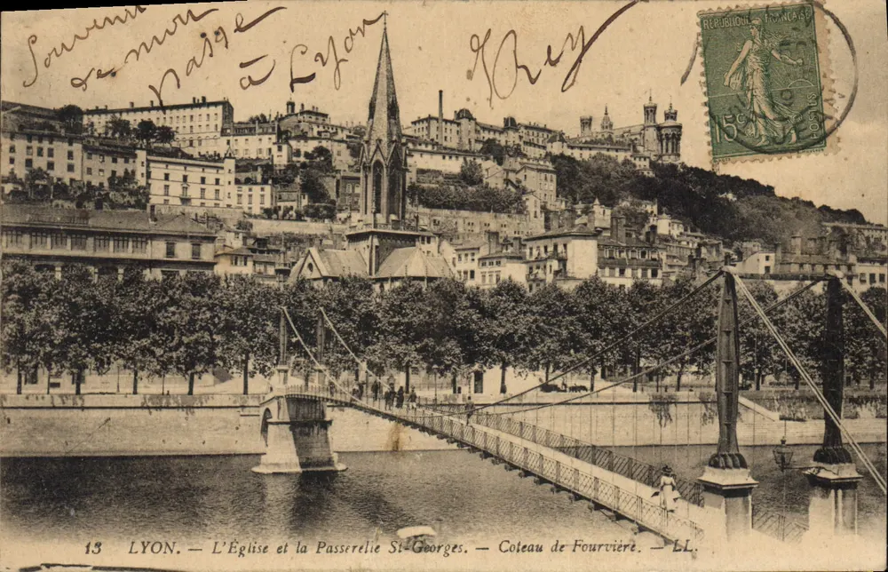 LYON — Die Kirche und die Brücke St-Georges — Fourvière-Hügel — LL. - Vorderseite