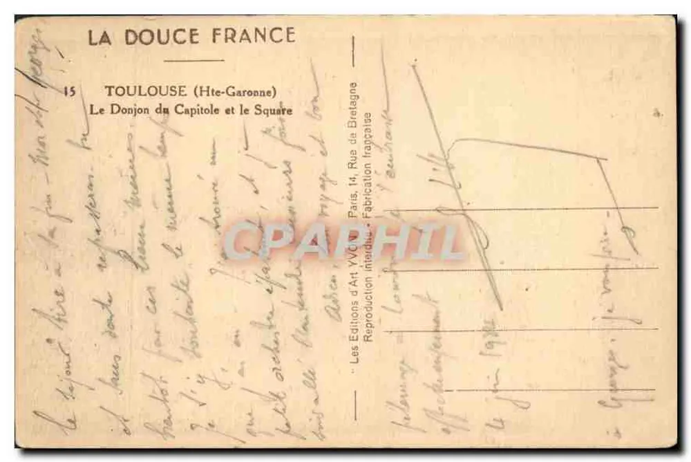 Toulouse (Hte-Garonne) — Der Bergfried des Capitole und der Square — Les Éditions d'Art Yvon, Paris - Rückseite
