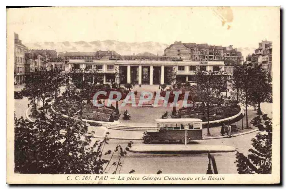 PAU — A praça Georges Clemenceau e o Bassin — C.C. 267, editor Graphphil - Frente