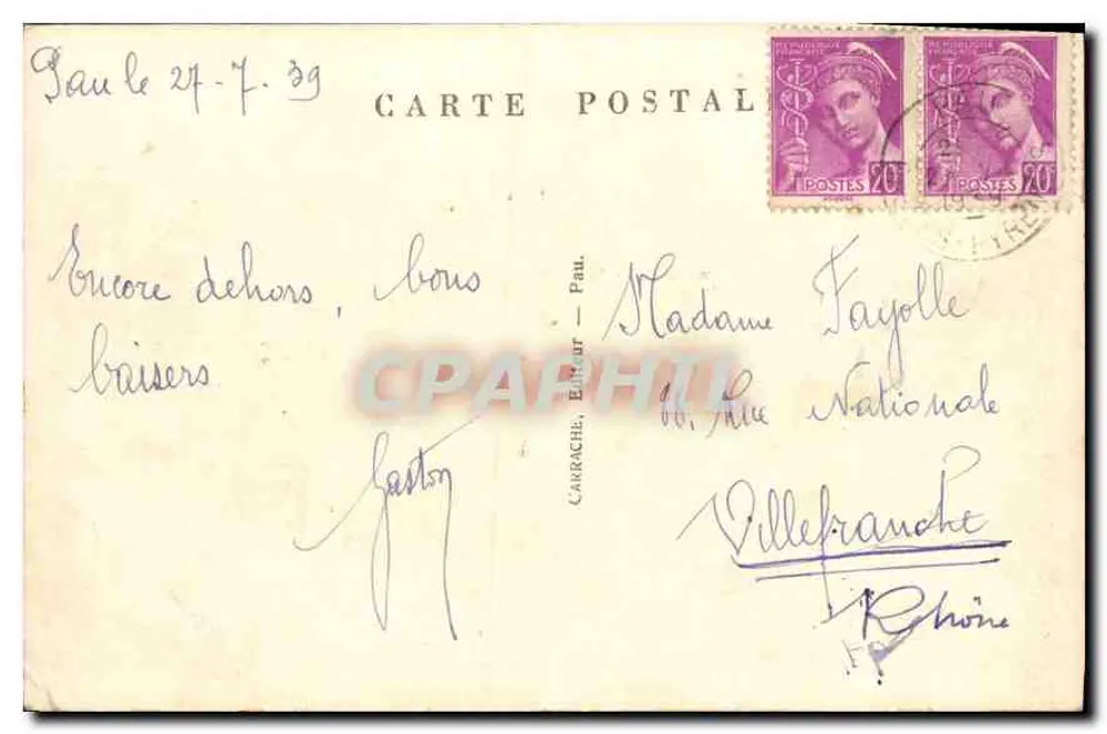 PAU — A praça Georges Clemenceau e o Bassin — C.C. 267, editor Graphphil - Verso