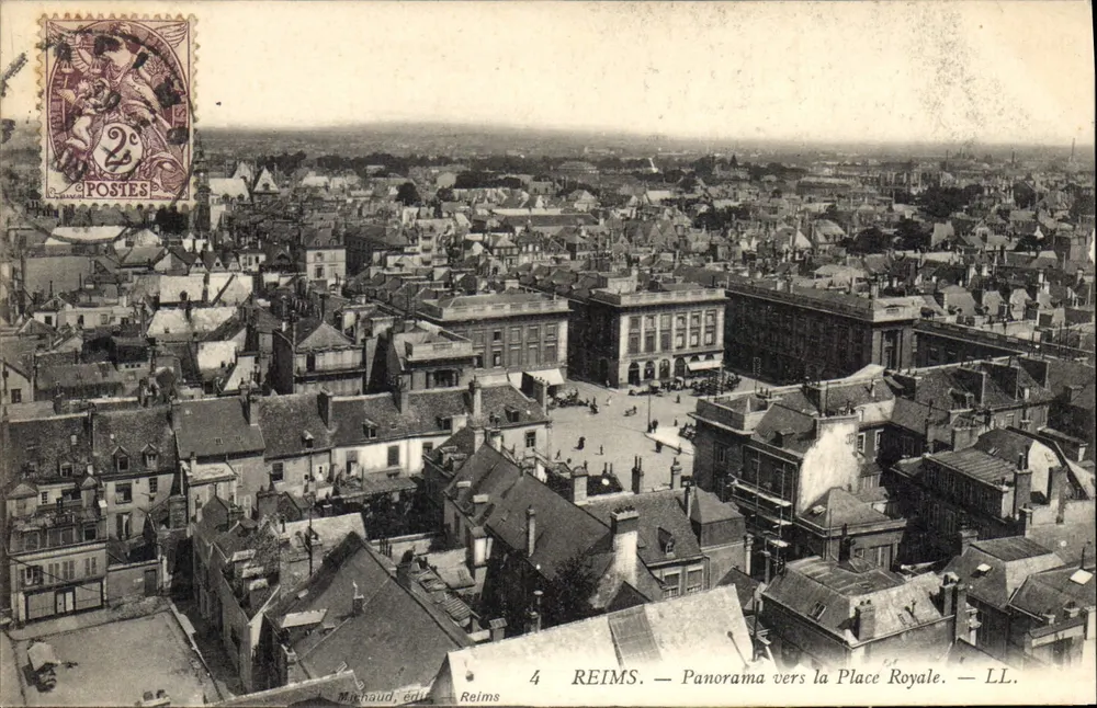 Reims — Panorama naar de Koninklijke Plein — Michaud, uitgevers, Reims, n°4 - Voorkant