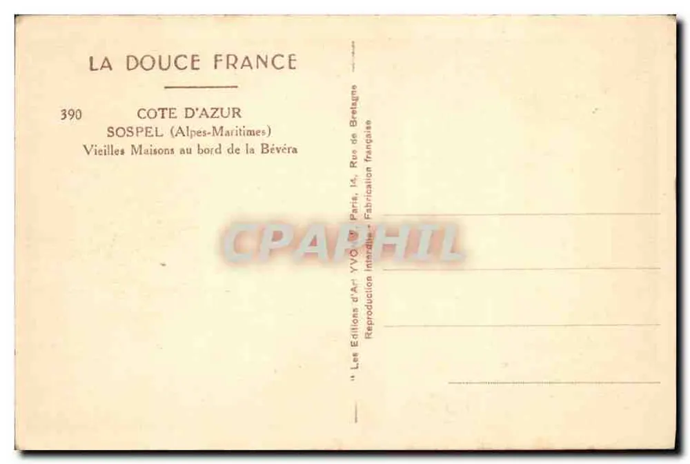 Sospel (Alpes-Maritimes) — Alte Häuser am Ufer der Bévéra — Les Éditions d'Art YVO, Paris - Rückseite
