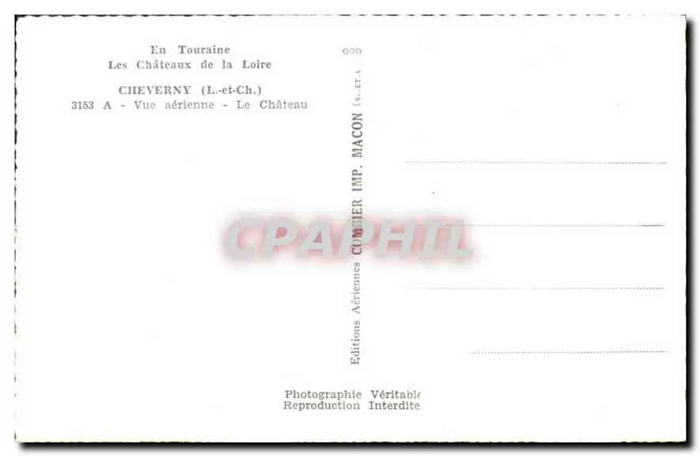 Cheverny — Luftaufnahme — Éditions Cumeier - Rückseite