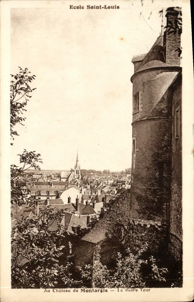 Montargis — Vista do Castelo com a Torre da Melle e a Escola Saint-Louis — L. Lonormand, Montargis - Frente