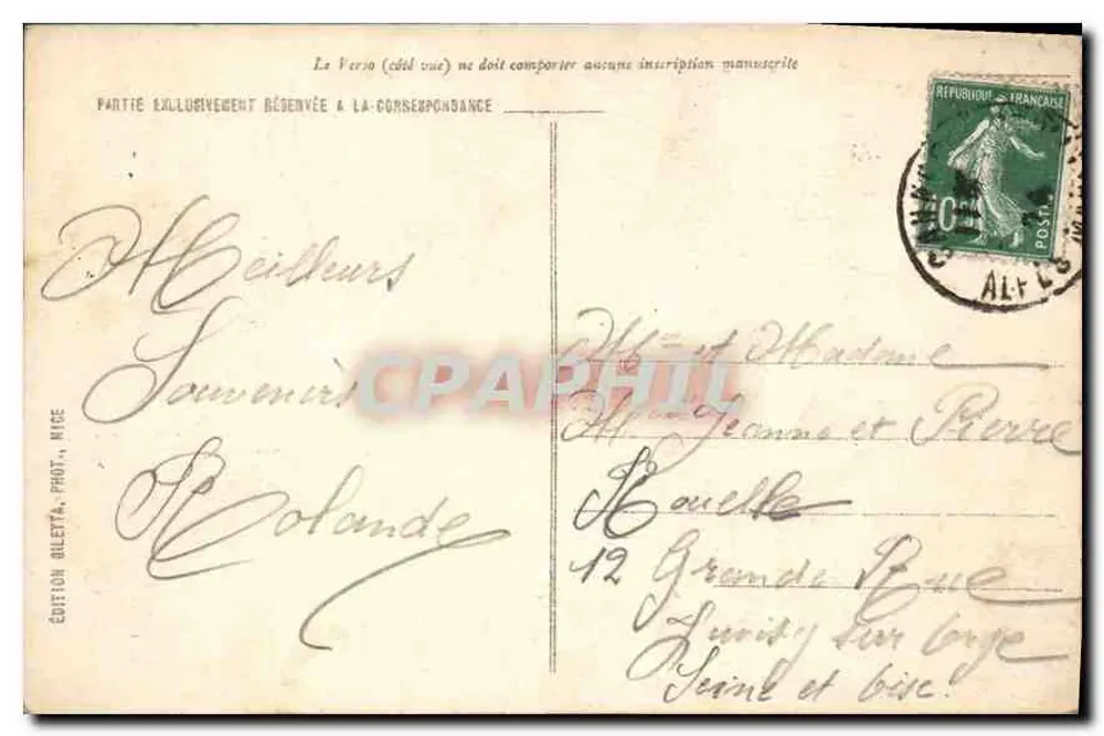 CANNES - Vue générale - Le Cours — Édition Ouletta, Nice, n° 415 - Verso
