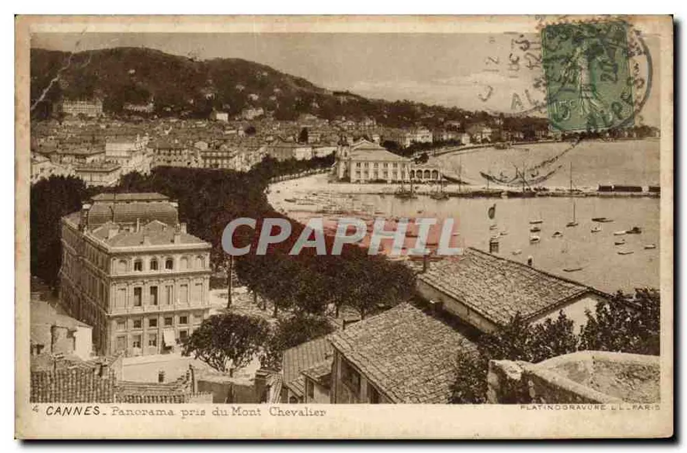 CANNES - Panorama scattato dal Mont Chevalier — PLATINOGRAPHIE L.L. PARIS - Recto