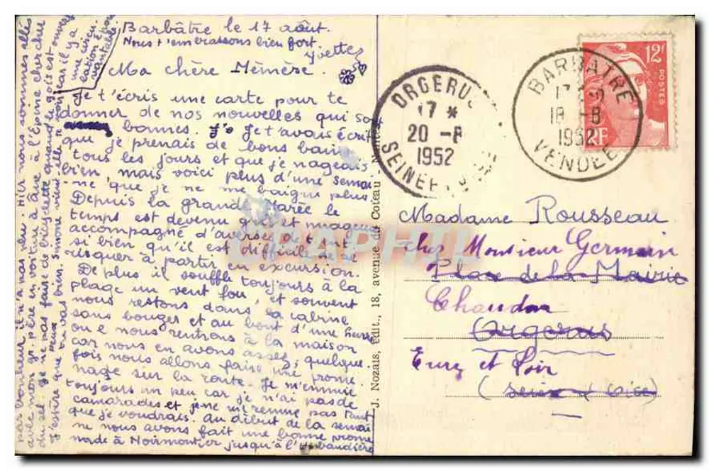 Île de Noirmoutier (Vendée) — Felsen nahe der Anse-Rouge-Bucht — Morais, n°615 - Rückseite