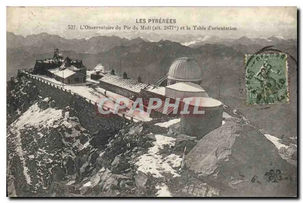 Die Pyrenäen — Das Observatorium des Pic du Midi (Höhe 2877 m) und die Orientierungstafel — M.T. imp. Limoges, Nr. 527 - Vorderseite