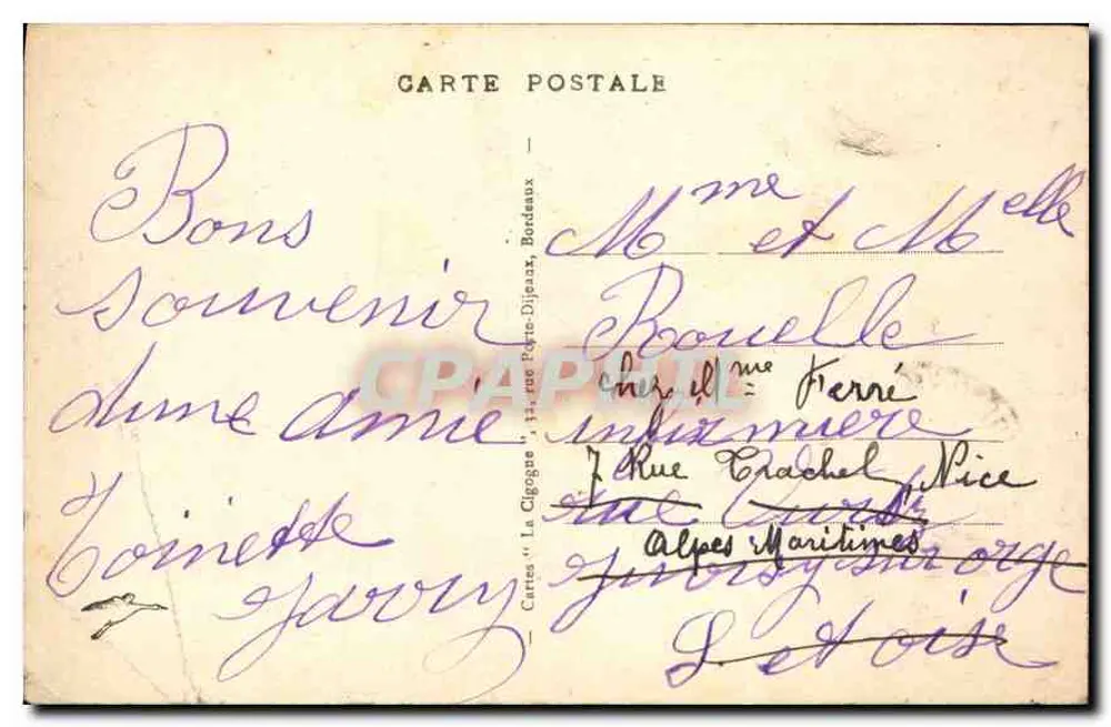 Bordeaux - Monument Gambetta — editor Cartes 'La Cigogne' - Verso