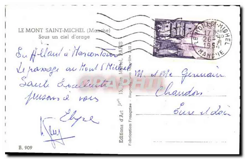 Mont Saint-Michel — Unter einem stürmischen Himmel — Editions d'Art, n° B.909 - Rückseite