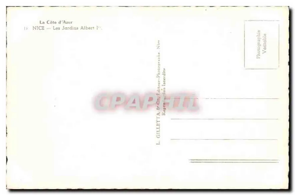 Nice — Os Jardins Albert Ier — L. Gilletta & Cie, Nice - Verso