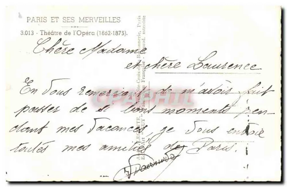 Theater der Oper — Paris (1862-1875) — Verleger Guy, Nr. 3.013 - Rückseite