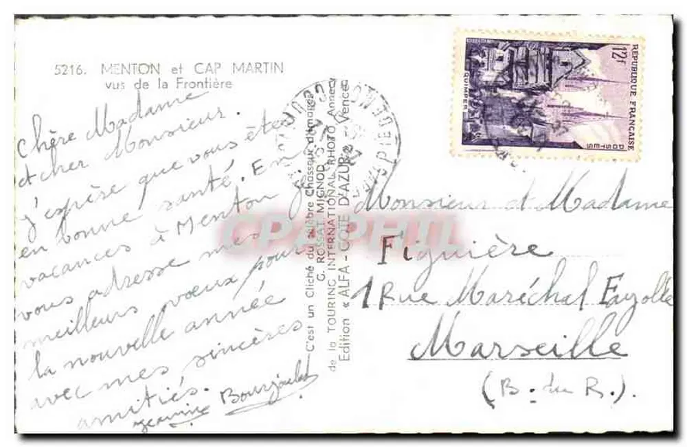 Menton e Cap Martin — vistos da Fronteira — Edition Alfa-Côte d'Azur, n°5216 - Verso