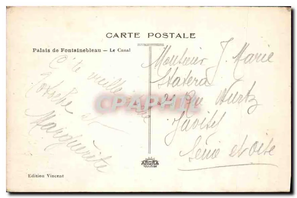 Palast von Fontainebleau — Der Kanal — Edition Vincent - Rückseite