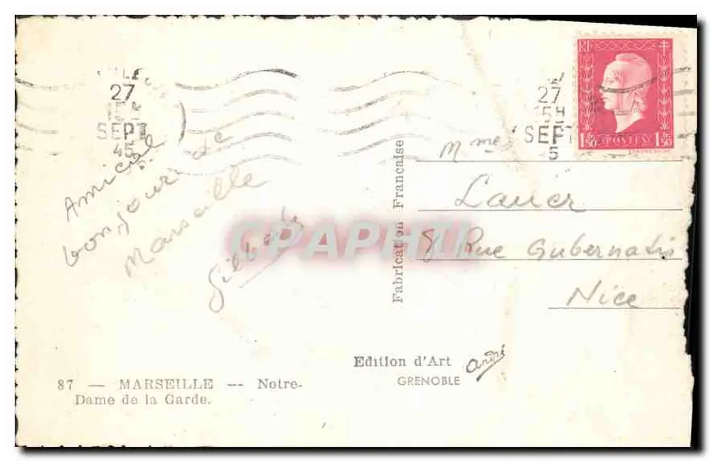 Marseille — Nossa Senhora da Guarda — Edição de Arte Grenoble - Verso