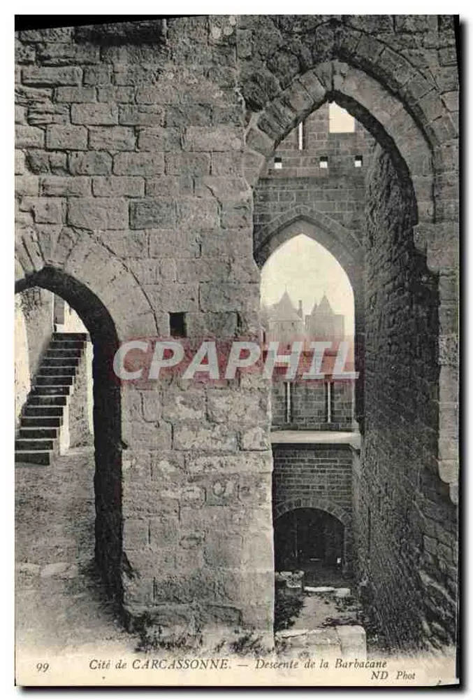 Cidade de CARCASSONNE — Descida da Barbacane — ND Phot - Frente