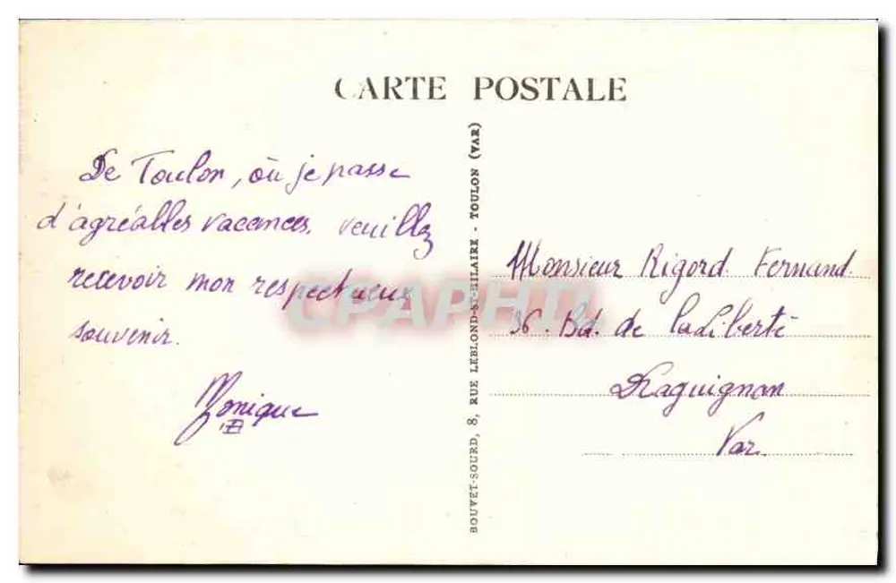 Um TOULON — Die Abfahrt nach Méjean — Verlag B.S. - Rückseite