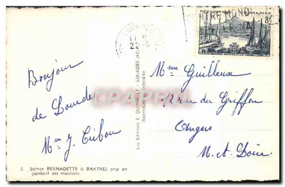 Sainte Bernadette in Lourdes — betet, während sie ihre Schafe hütet — Éditions E. Quinault - Rückseite