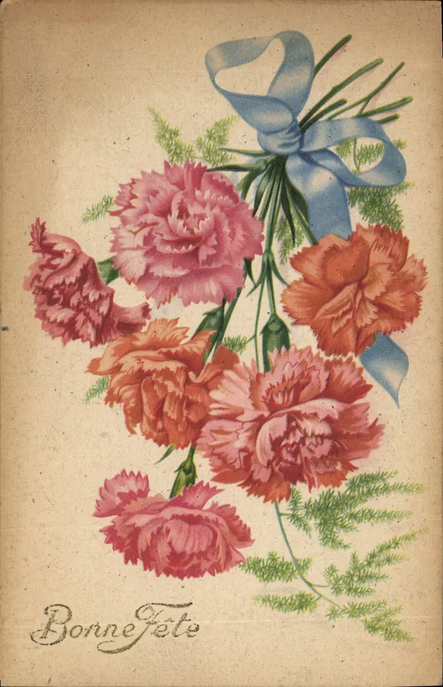 Bouquet peonia's — antieke felicitaatskaart — uitgever en serie-nummer niet leesbaar - Voorkant