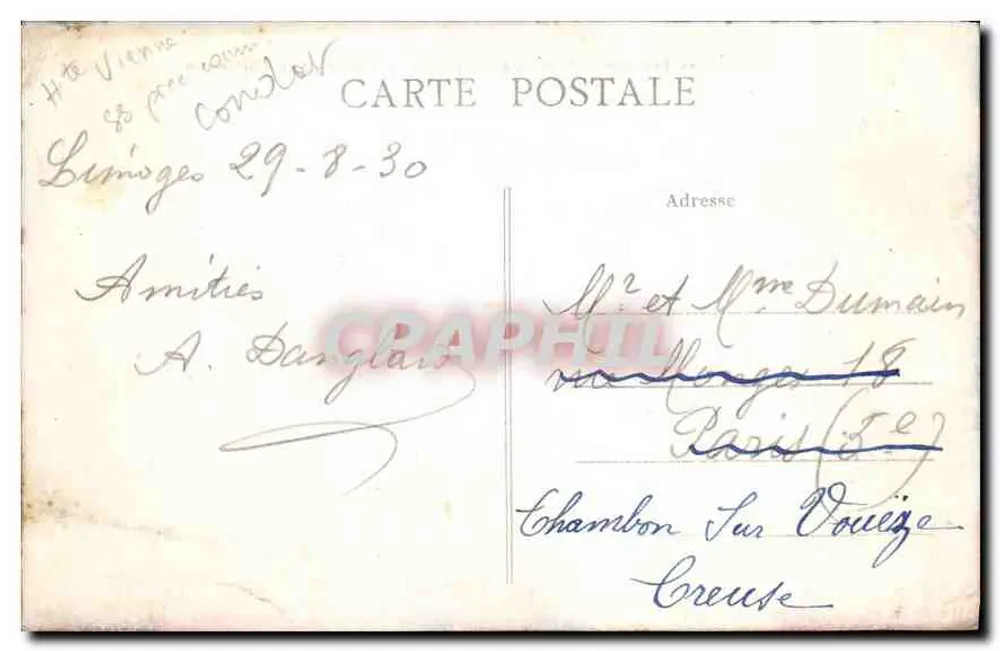 Um Limoges — Tal der Vienne — Aux Pâquerettes — Verlag: C. P. A. Nr. 294 - Rückseite