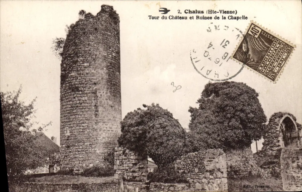 Chalas (Hte-Vienne) — Ansicht der Burgtürme und Ruinen der Kapelle — Edit. Prézeret - Vorderseite