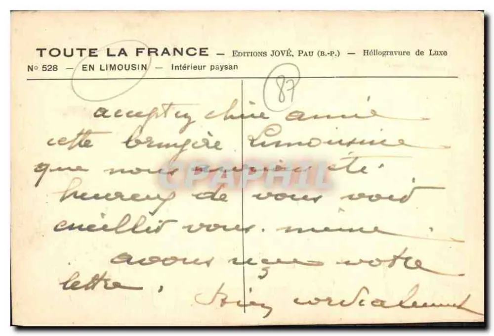 Interior camponês — Em Limousin — Éditions JOVÉ, Pau (B.P.) - Verso