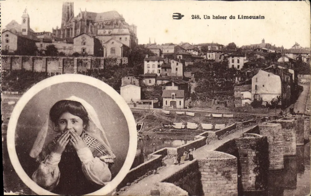 Um beijo do Limousin — cena de aldeia com igreja e ponte — editor desconhecido, n° 248 - Frente