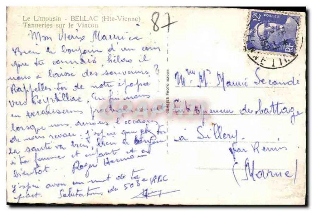 Bellac (Haute-Vienne) — Panoramablick mit Kirche und Wasserlauf — Verlag Rénin - Rückseite
