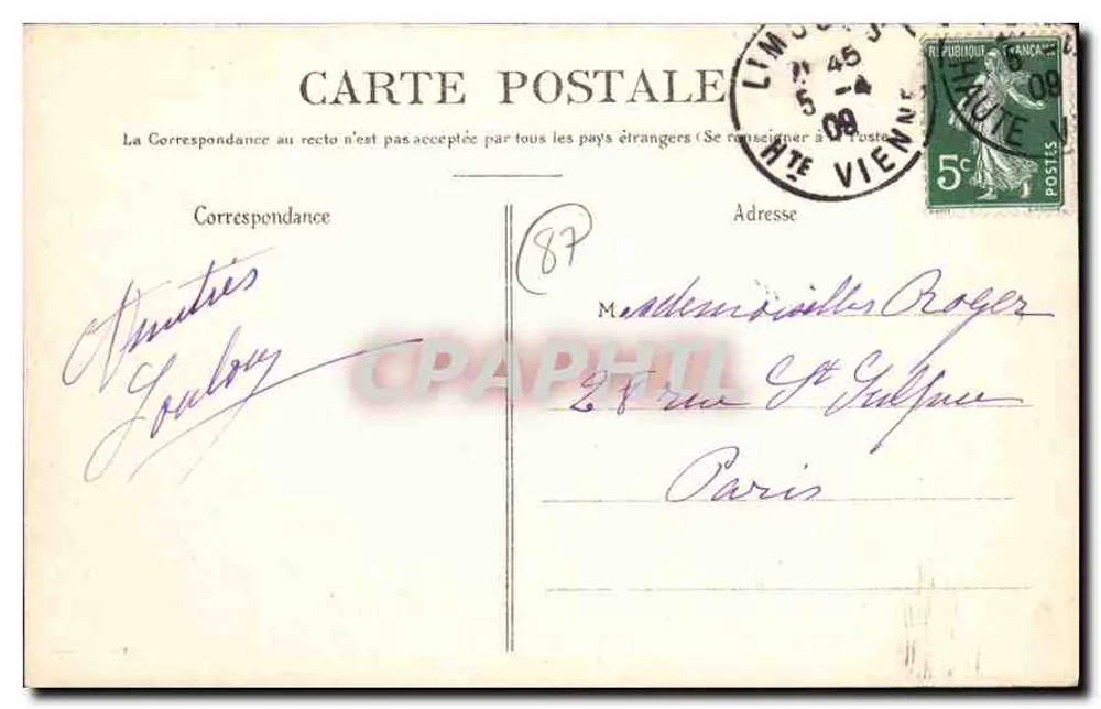 Limousin — Vale da Vienne — Nouvelles Galeries, Lininoges - Verso