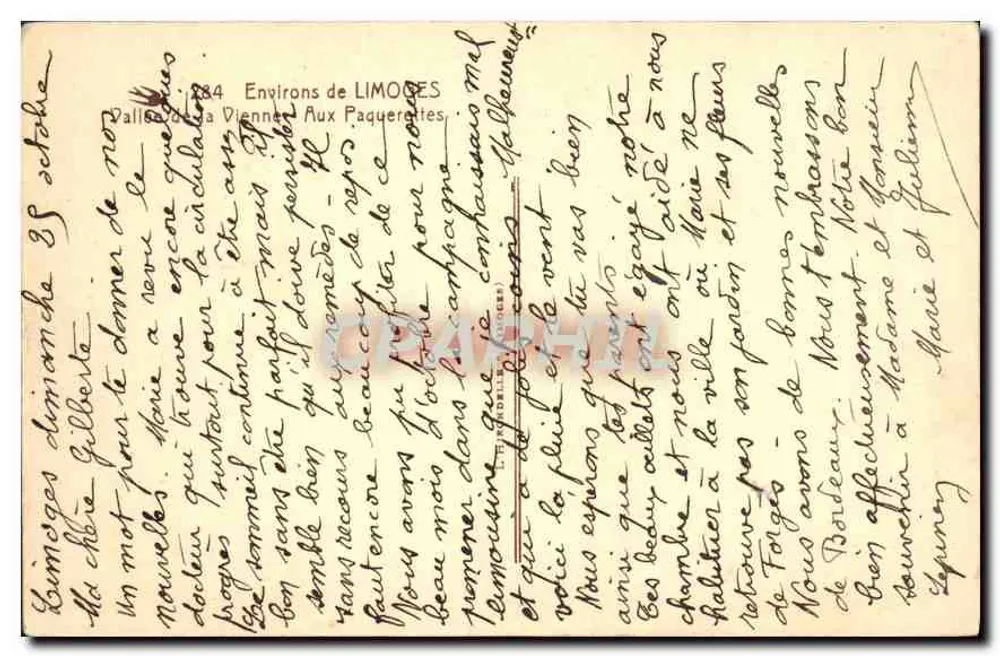 Tal der Dienne — Umgebung von Limoges — Aux Paquerettes — unbekannter Verlag, Seriennummer nicht sichtbar - Rückseite