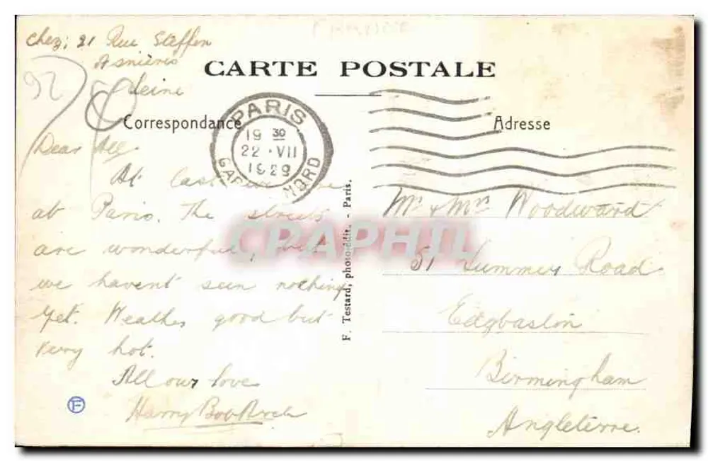 Asnières — O Ponte Corneilles — E. M. n°3630 - Verso