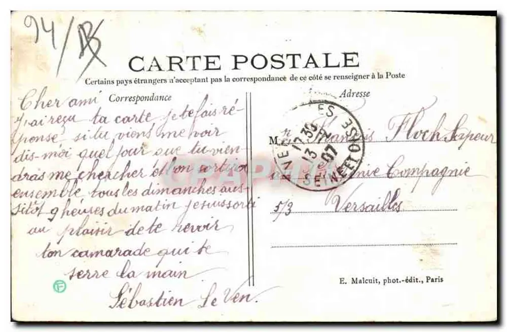 Vincennes — Sobre o Donjon — E. Malcuit, fotógrafo-editor, Paris - Verso