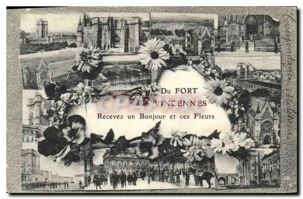 Vincennes — panoramischer Blick mit Blumen — Phototypie Vassalli & Nantes - Vorderseite
