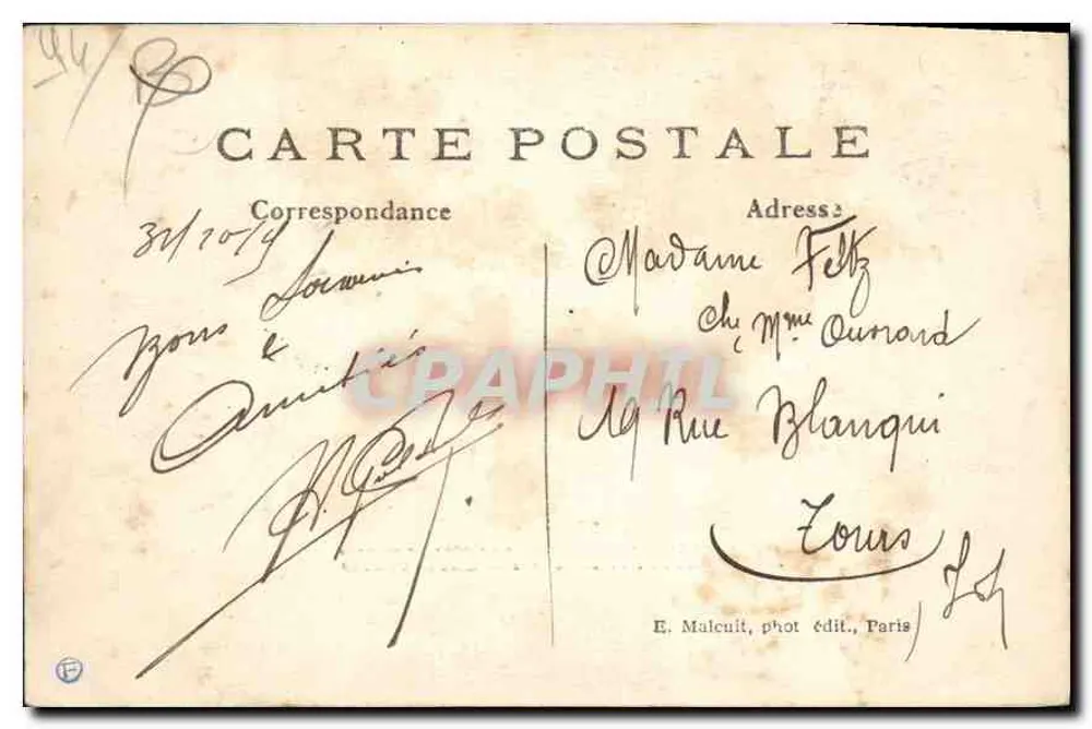 Vincennes — Lembrete de Vincennes — E. Malcuit, fot. edit., Paris, n° 2859 - Verso
