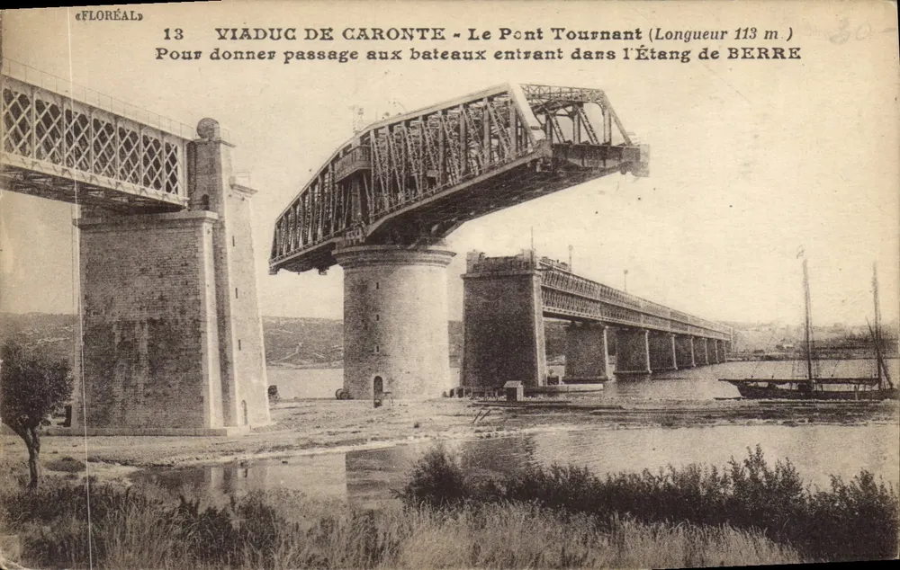 Viaducto de Caronte - El Puente Giratorio (Longitud 113 m) — Laguna de Berre — editor Floréal, n°13 - Anverso