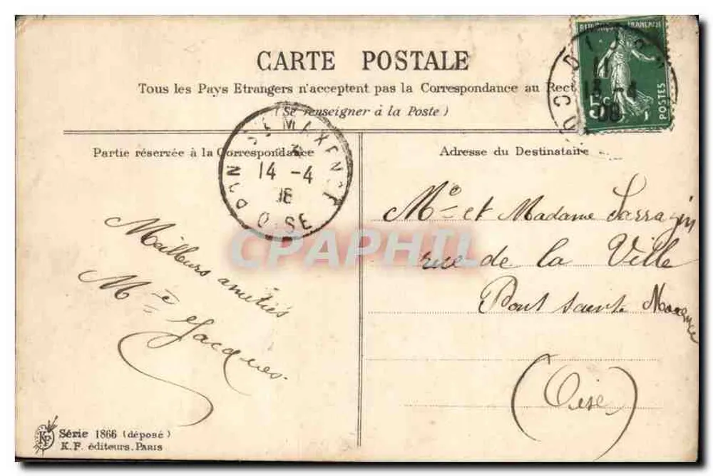 Bouquet de pensées dans un panier — Souvenir Affectueux — K.F. éditeurs, Paris, Série 1866 - Verso