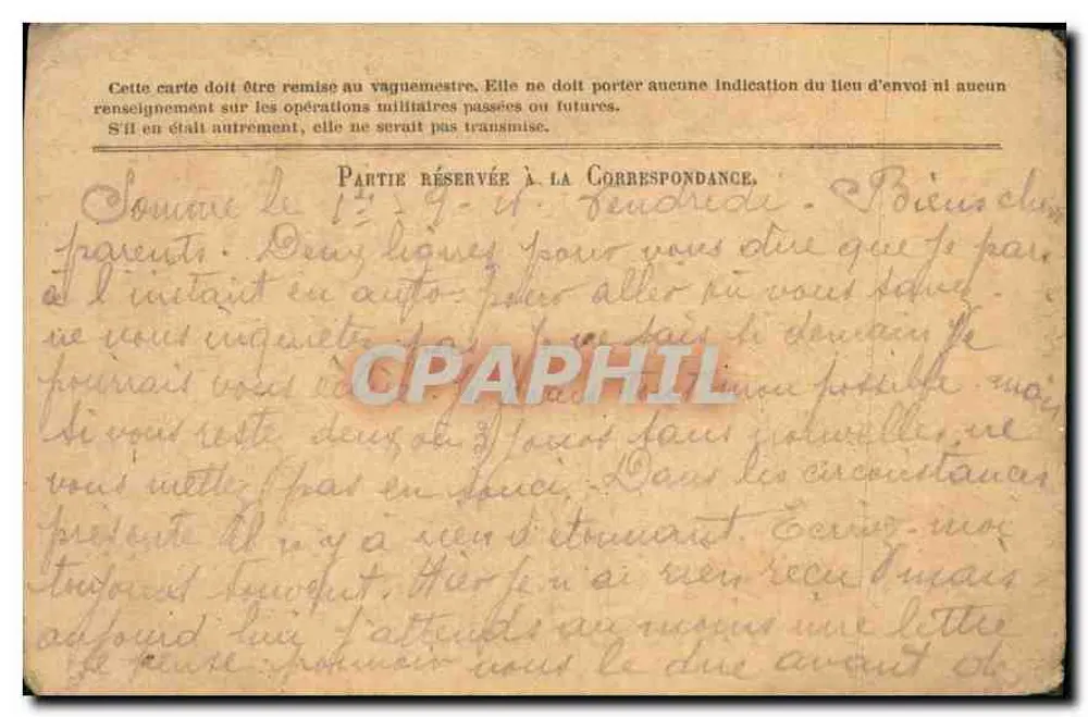 Correspondência militar — Carta postal de tropas em operações — Editor: Carta em franquia das Forças Armadas da República - Verso