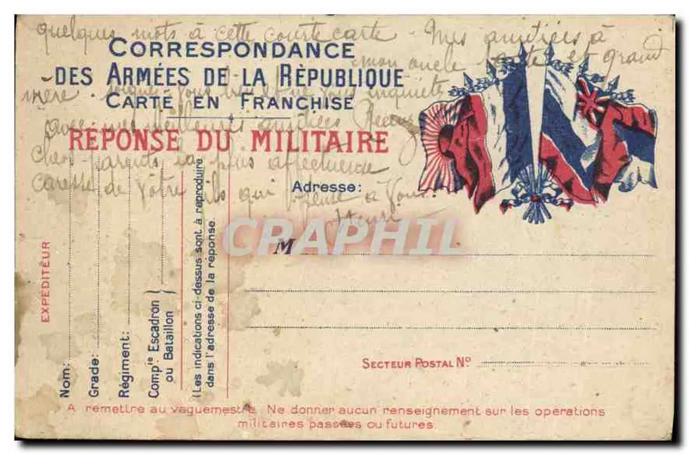 Correspondência das Forças da República — Carta em franquia — Resposta do militar — Editor: CRAPHIL - Frente