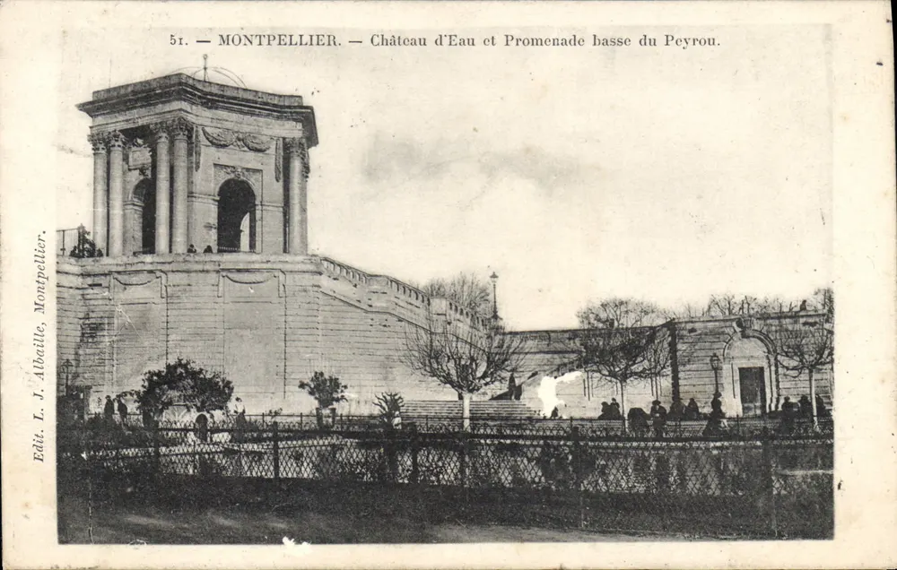 Montpellier — Wasseruhr und untere Promenade des Peyrou — Édit. J. Albaille, Montpellier, n°51 - Vorderseite