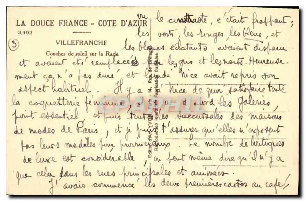 Villefranche-sur-Mer — Sonnenuntergang über den Hafen — Yvon, n°7 - Rückseite