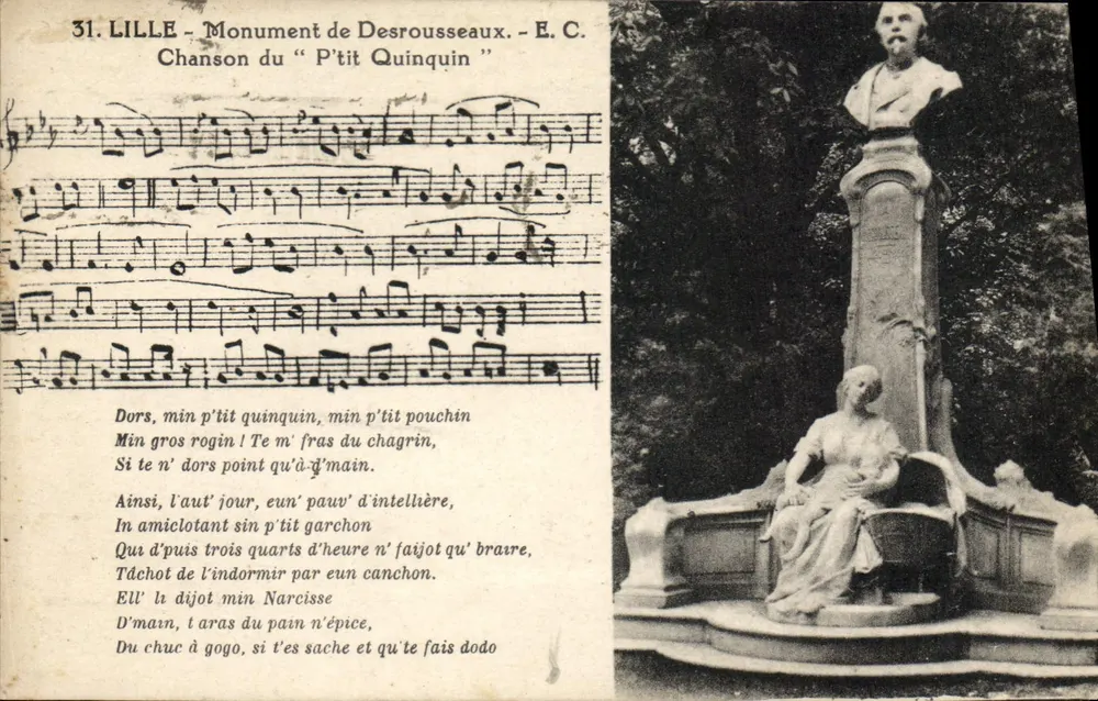 Lille - Monument de Desrousseaux - E.C. Chanson du 'P'tit Quinquin' - Frente