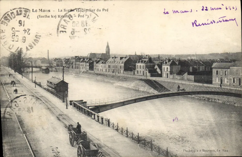 Le Mans — La Sarthe et Quartier du Pré — Phototypie J. Bouvret, Le Mans - Frente