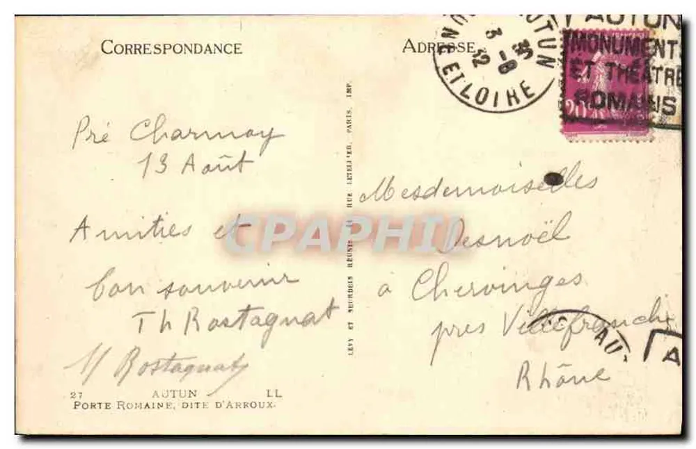 Porta Romana de Arroux — Autun — editor anônimo, número de série não visível - Verso