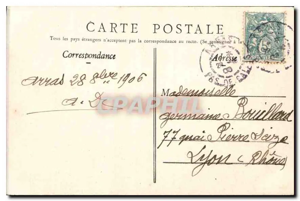 Arras - Das Rathaus und der Place de la Vacquerie — B. D., Roubaix, Nr. 32 - Rückseite
