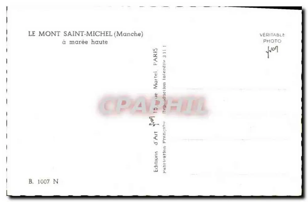 Monte Santo-Miçel — à maré alta — Edições d'Art Martel, Paris, n° B.1007 N - Verso