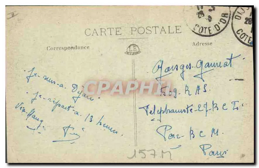 Dijon — Place Darcy e estátua de Rude — editor anônimo, n° 26 - Verso