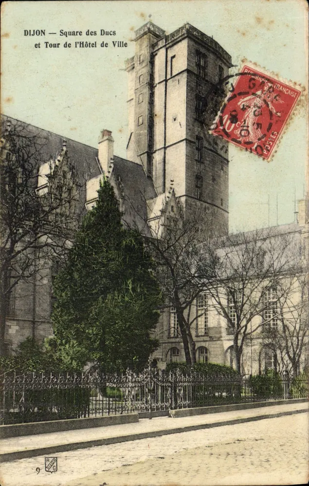 Dijon — Platz der Herzöge und Turm des Rathauses — Verleger R. Dijon, Nr. 9 - Vorderseite