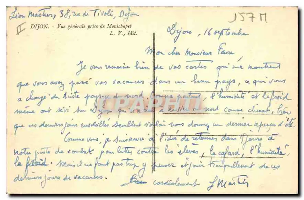 Dijon — Vista geral tirada de Montchapet — L. V., editor - Verso