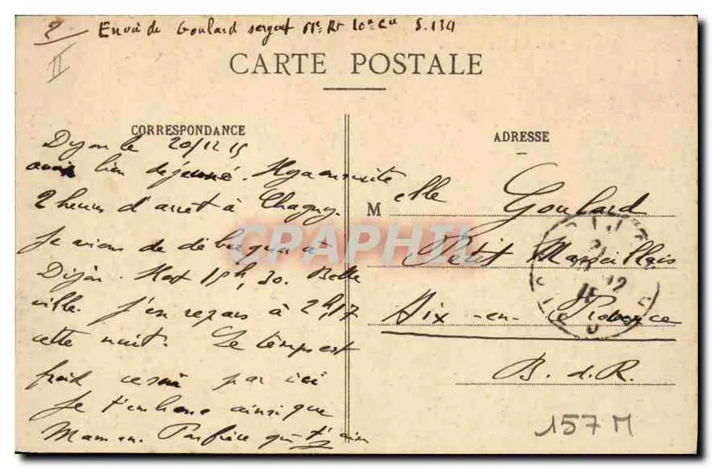 Dijon - Hotel de la Cloche — editor anônimo, n° 525 - Verso