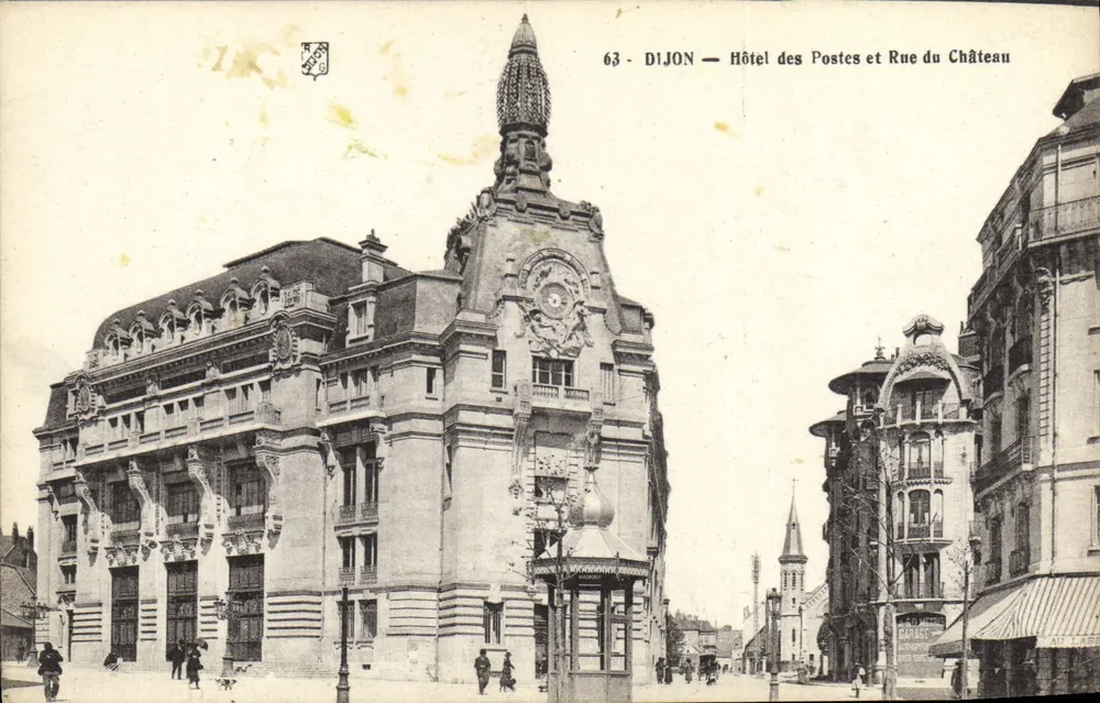 Dijon — Hotel das Correios e Rue du Château — editor desconhecido, n° 63 - Frente